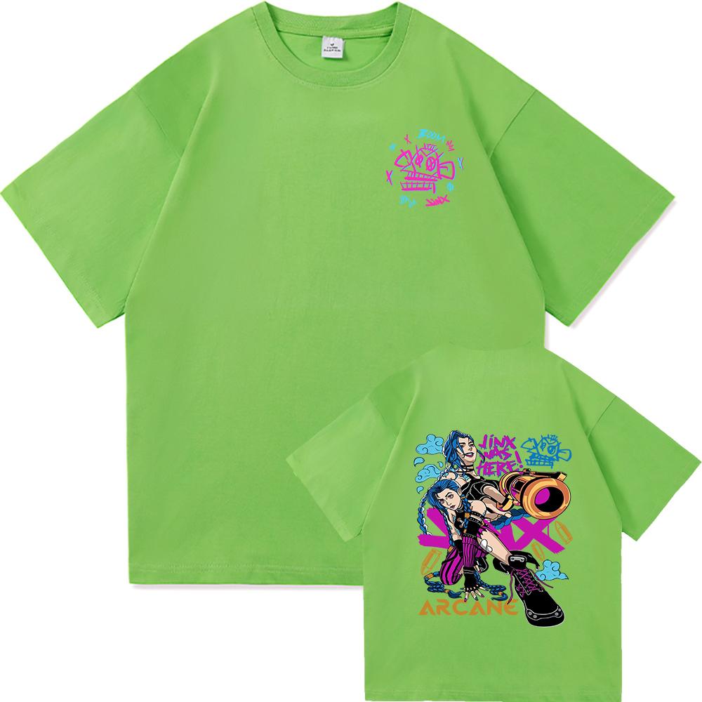 Arcane 2 T Shirts Fashion Men Harajuku Aesthetic Retro Anime Vi Jinx Tshirt Unisex High Quality Cartoon Vintage Cotton Tee Shirt