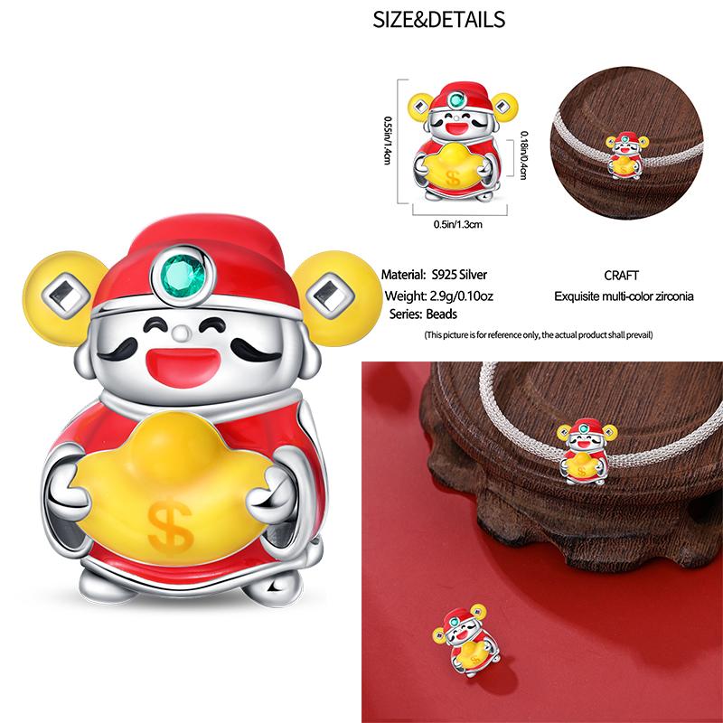 Copper Luck Getting Rich Blessing Pendant Chinese Elements Charms Beaded Fit Original Bracelet Jewelry Women Diy