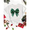 Women's Christmas Short Sleeve Green Sequin Bow Print Round Neck Casual T-Shirt Fashionable Clothing