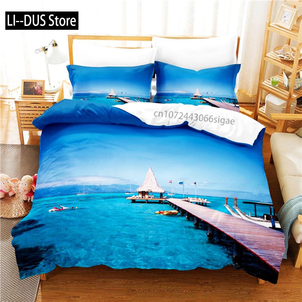 Comforter Beautiful Seaside Bedding Set 3D Bedding Digital Printing Queen Size Bedding Set Fashion Design