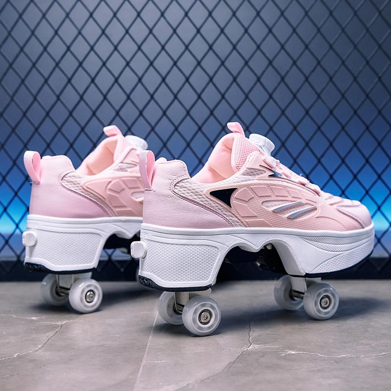 Boys/Girls Skate Roller Shoe Four-wheel Dual-use Roller Skates Double Row Walking Shoes Roller Skates Boys Skate Shoes Girl Skate Shoes
