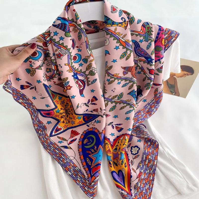 90x90cm Square Scarf for Women Head Shawls and Wraps Luxury Print Neck Scarves Hijab Bandana