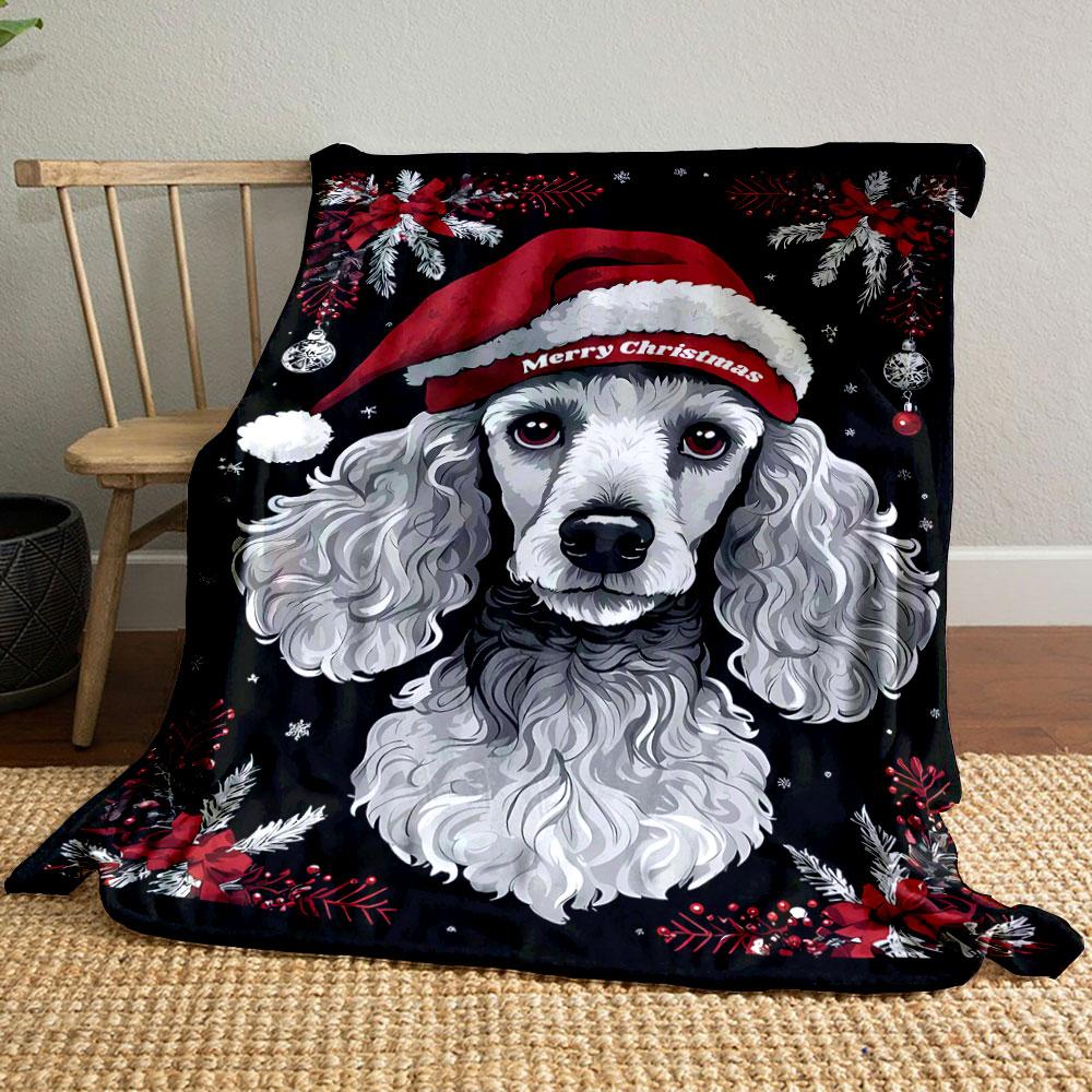 

Poodle Santa Hat Christmas Blanket bedroom Blanket for Livingroom Couch lunch break Soft throw for Friend s festival Gift 80cm x 120cm