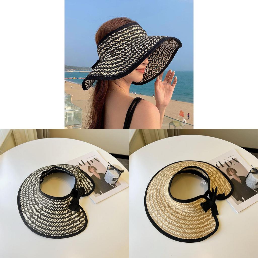 Woman Summer Straw Hat With Large Brim And Foldable Design For Outdoor Sun Protection