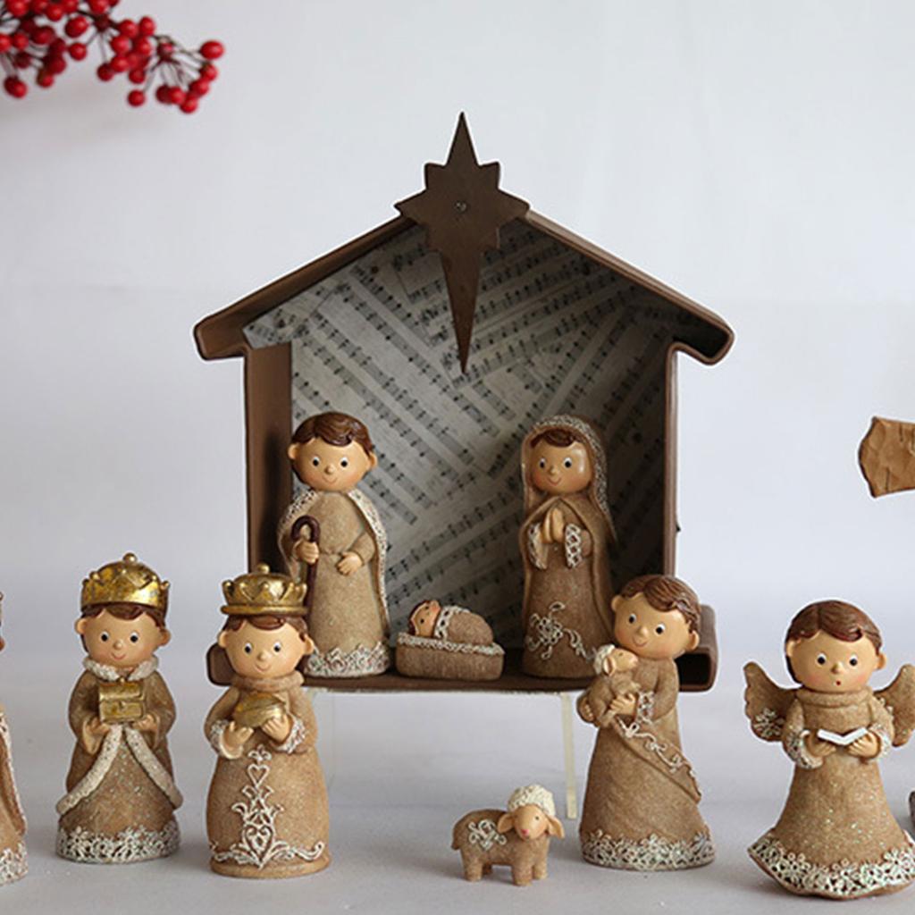 Christmas Christ Nativity Resin Statue Scene Set Manger Holy Figure Statue Ornament Crafts for Home Bedroom Room