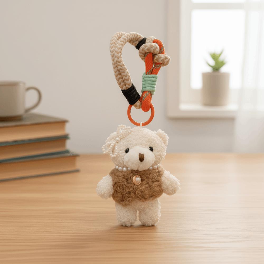 Funny Plush Bear Keychain Bow Pearl Key Ring Lovely Bag Hanging Charms  Girls