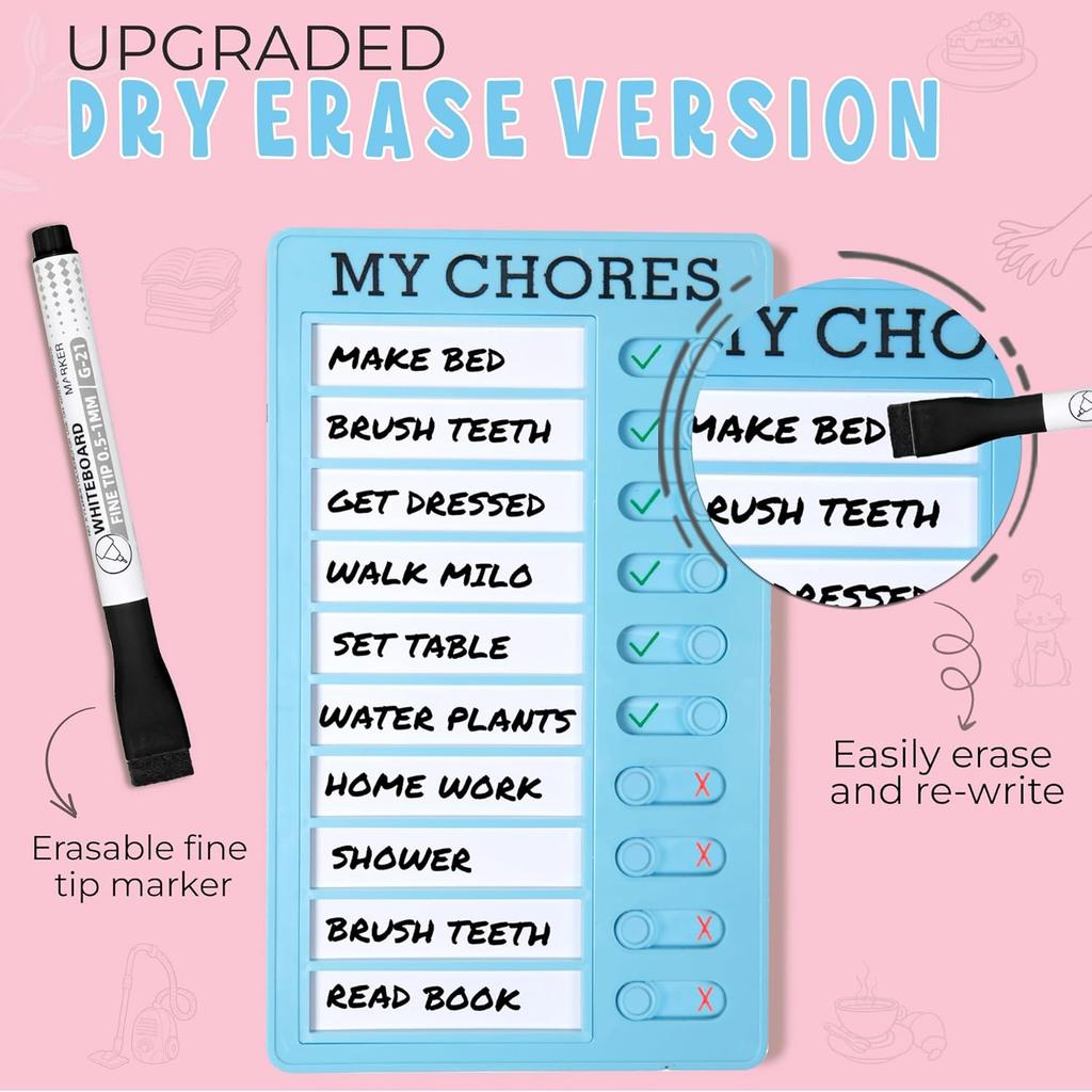 Dry Erase Chore Chart for Kids with Planner Stickers and Dry Erase Marker (2PCs) Chore Board, ADHD Tools, to Do List Planner and Behavior Chart for