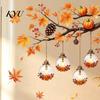 Autumn Scene Window Stickers Maple Leaf And Lantern Static Sticker, Double Sided PVC Waterproof Seasonal Art Decals, Removable Electrostatic