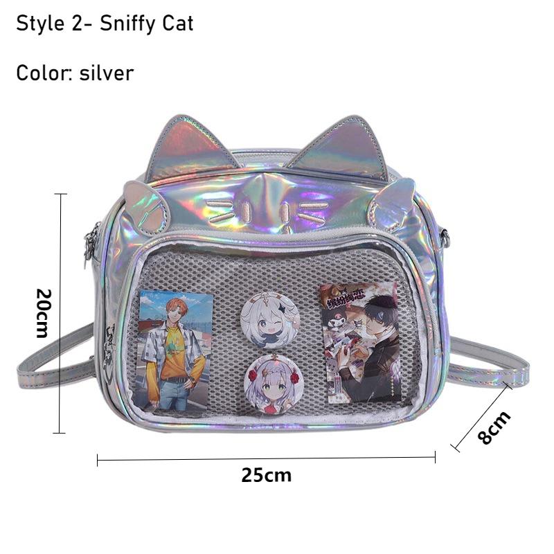 Dames Modieuze Rugzakken Koreaans Japan Kawaii Kat Ita Tas PU Schattig Meisjes Transparante Zak Esthetisch Schouder Crossbody Tassen Free DIY Tie Board
