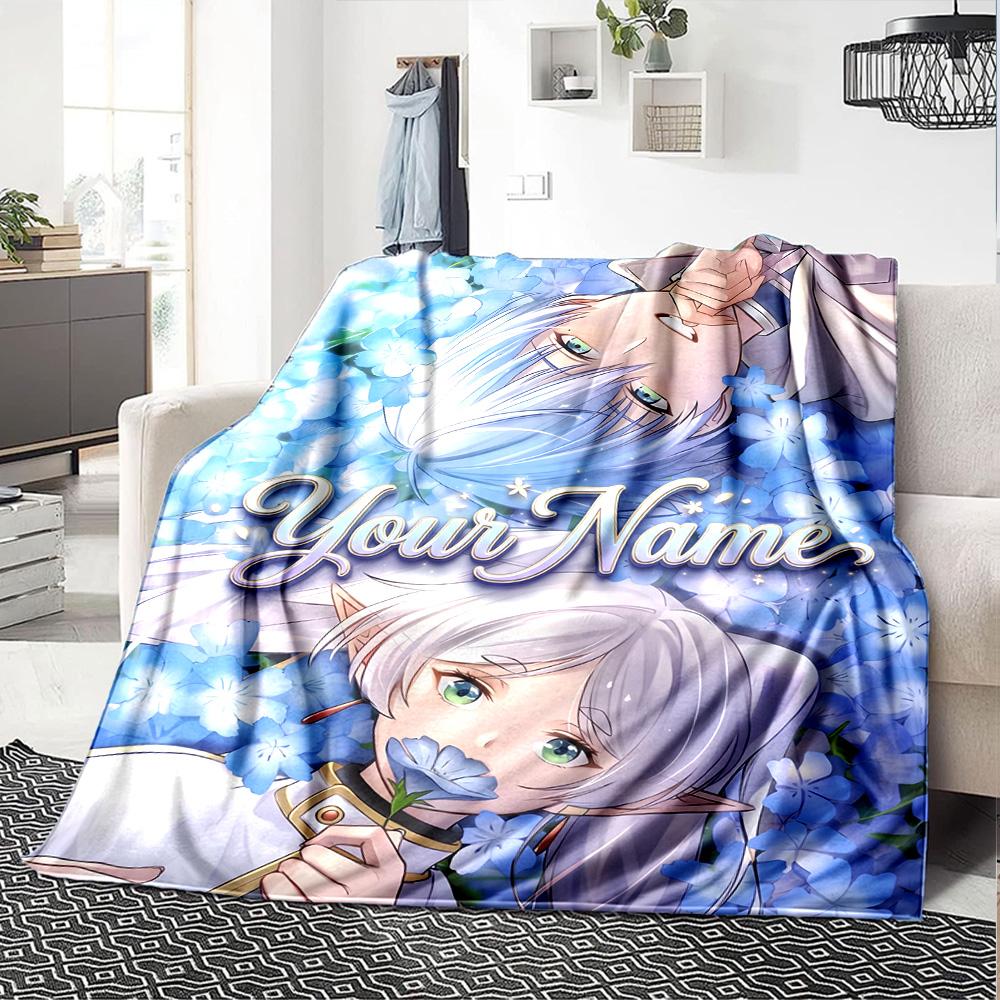 1pc Frieren Blanket with Custom Name, Gift, for Men and Women, Soft Blanket, Good for Sofa Bed Couch Travel, Lightweight Flannel Blanket