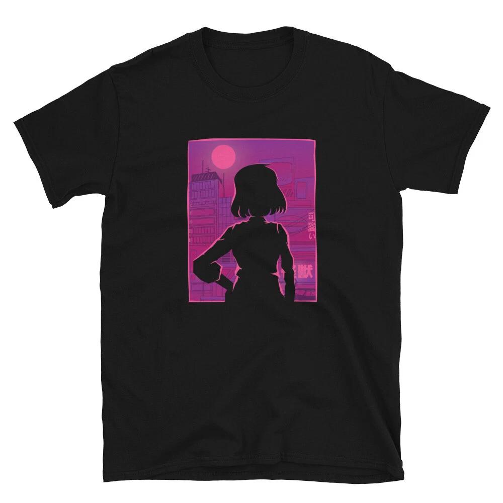 City Girl Cyberpunk Purple Silhouette T-Shirt 2XL