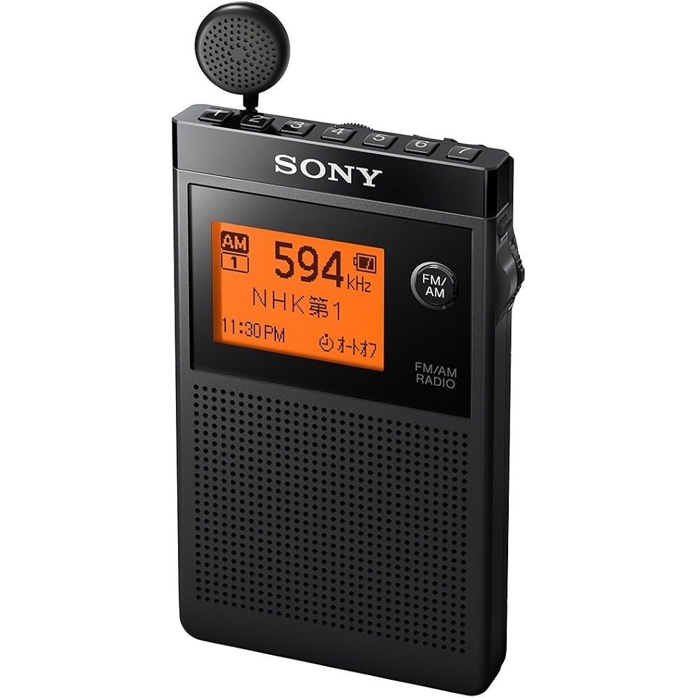Sony PLL Synthesizer Radio, FM/AM/Wide FM compatible, Single-ear retractable earbud, Business card size, SRF-R356, Black
