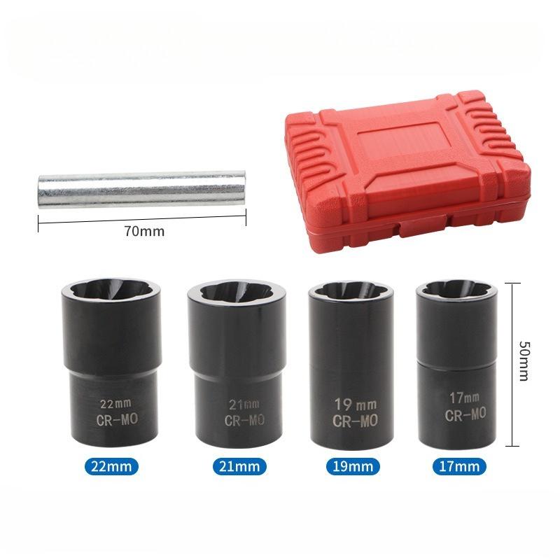 5Pcs Damaged Nut Extractor Set Durable Broken Bolt and Nut Remover 17/19/21/22mm Screw Extractor Socket Wheel Nut Removal Tool