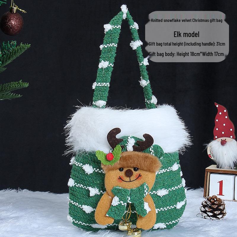Children's Christmas Eve Plush Cartoon Gift Bag with Drawstrings