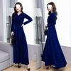 2025 Gold Velvet Long Slim Dress with Long Sleeves - Plus Size Women's Spring/Autumn Fashion