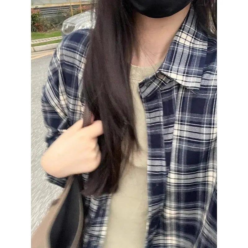 Women's 2026 Early Spring Retro Yellow Plaid Loose Shirt Jacket