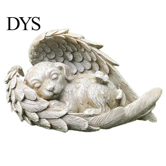 Decorative Display Mold Sleeping Dog Angel Wing Design Exquisite Statue Resin Garden Home Ornament Accessories for Decor Model
