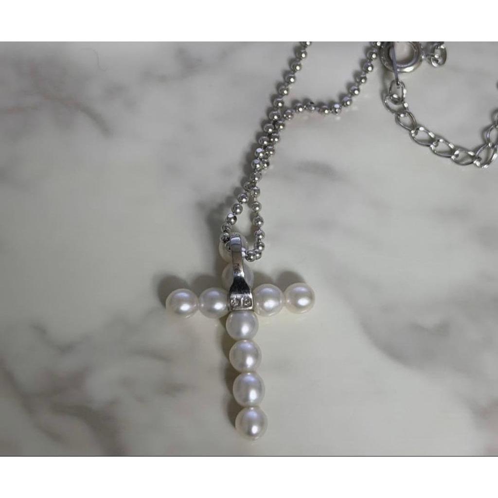 Used TASAKI Silver Pearl Cross Necklace 925