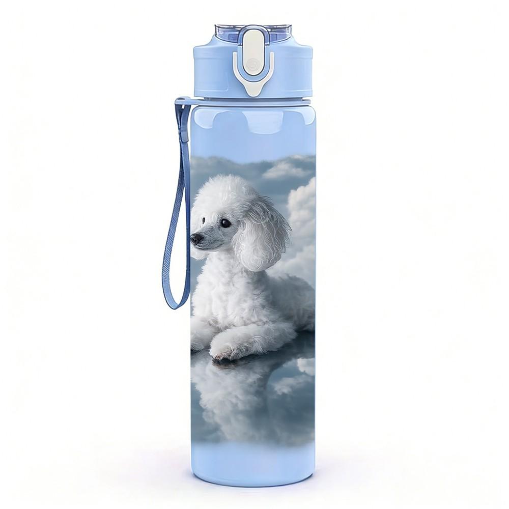 1PC White Puppy Cloud Sky Scene Print 750ml Color Plastic Sports Water Bottle Leakproof Flip Straw Lid Suitable for Sports Office Home Use