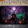 2D flat 1pc Halloween polyester background - Clown in the cemetery scene suitable for Halloween decoration