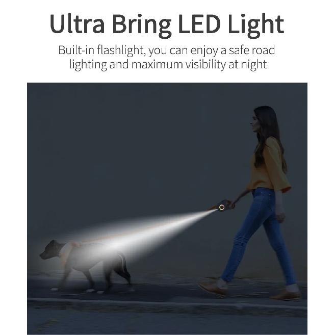 3/5M Automatic Dog Leash Retractable LED Luminous Leading Fashion Light Straps for Dog Puppy Pet Flexi Walking Running Lead