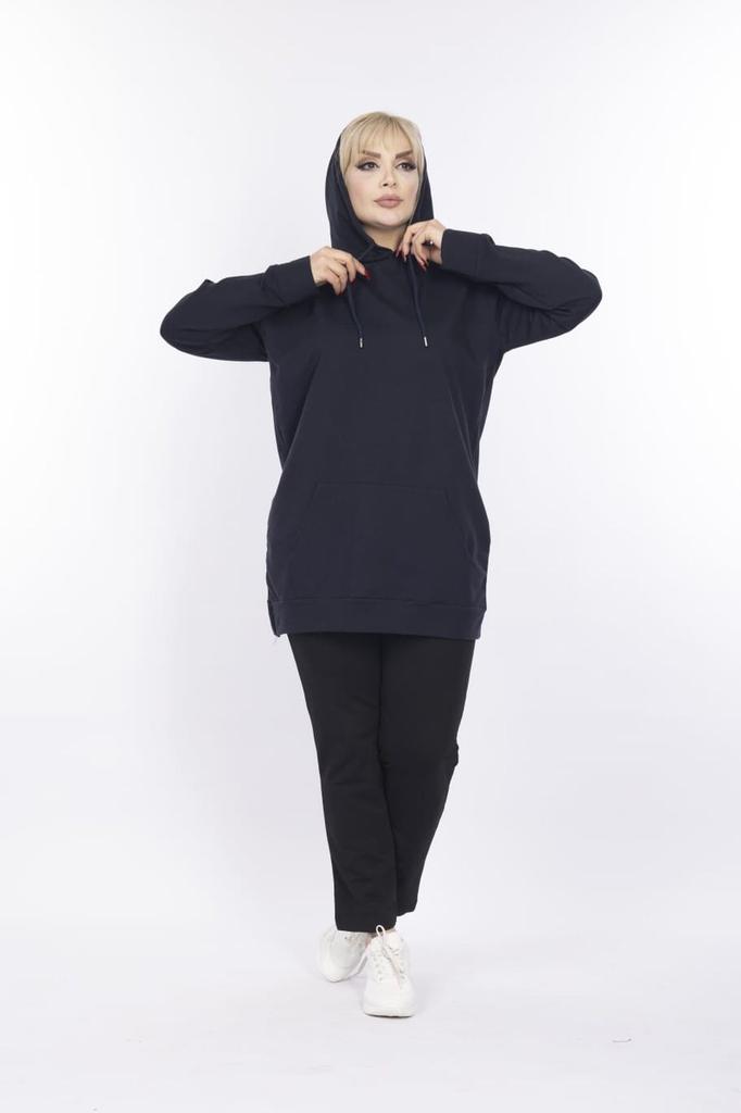 Damska Bluza w Stylu Oversize Odzież Plus Size Granatowa Bluza