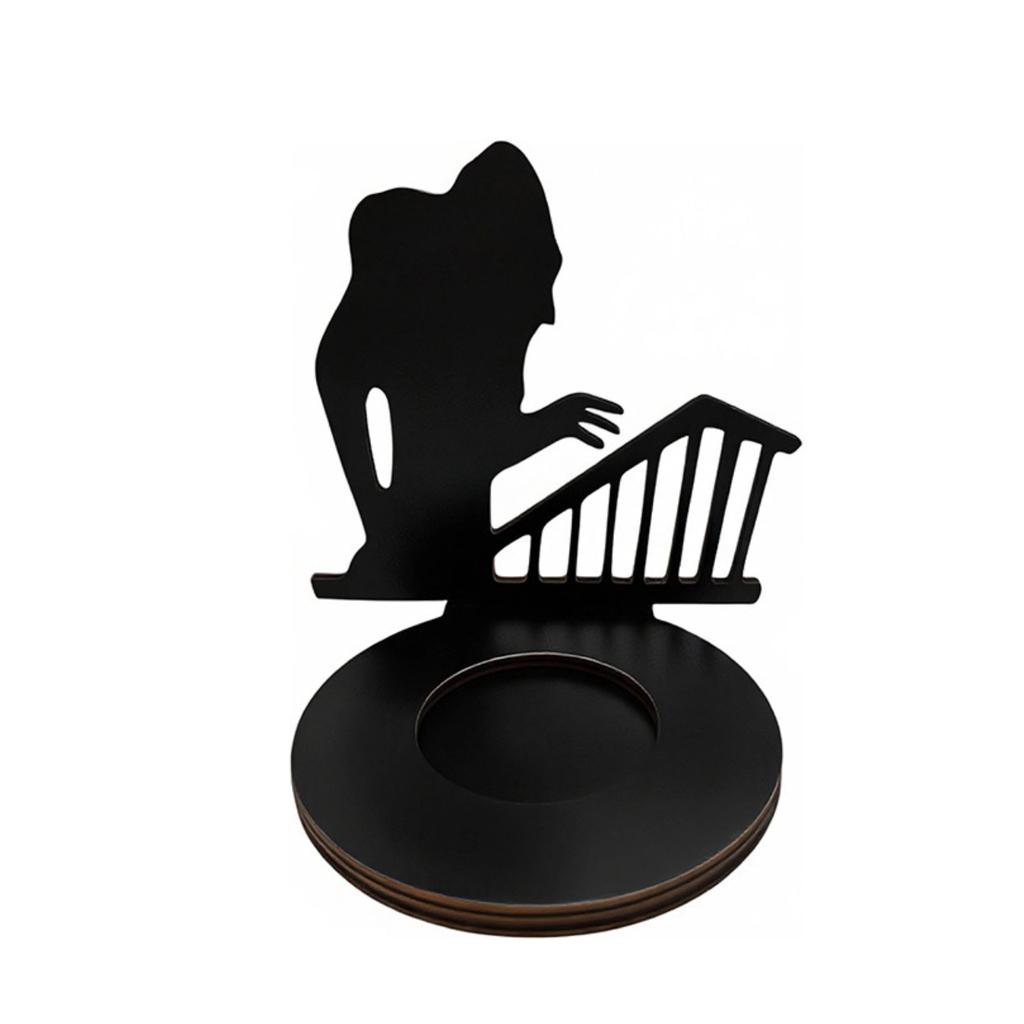 Halloween Candle Holder Black Wooden 2D Holiday Tabletop Centerpiece Decor for Party