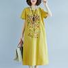 Summer Ethnic Embroidered Cotton Linen Dress Women's Vintage Loose Casual Short Sleeve Midi Dresses