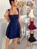 Cross2025 Spring Elegant Spaghetti Strap Mini Dress - Women's Solid Color European & American Style