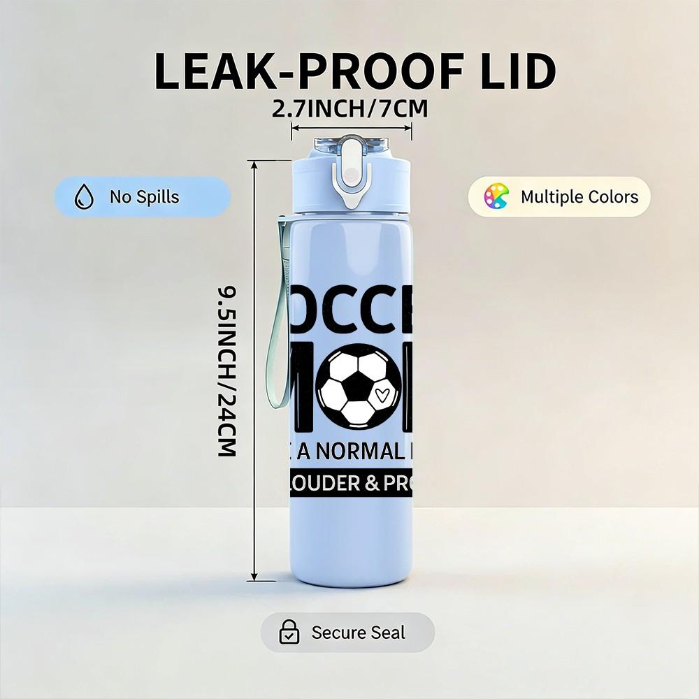 1PC Soccer Mom Letter Print 750ml Color Plastic Sports Water Bottle Leakproof Flip Straw Lid Suitable for Sports Office Home Use