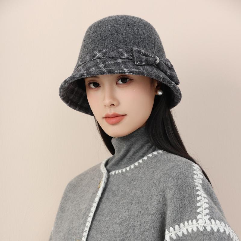 Hat Autumn and Winter Middle-aged and Elderly Mother Hat Bow Women's Bucket Hat Knitted Wool Bucket Hat