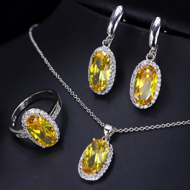Zircon Jewelry Three-Piece Set, Bridal Jewelry Necklace Earrings Ring Set Chain