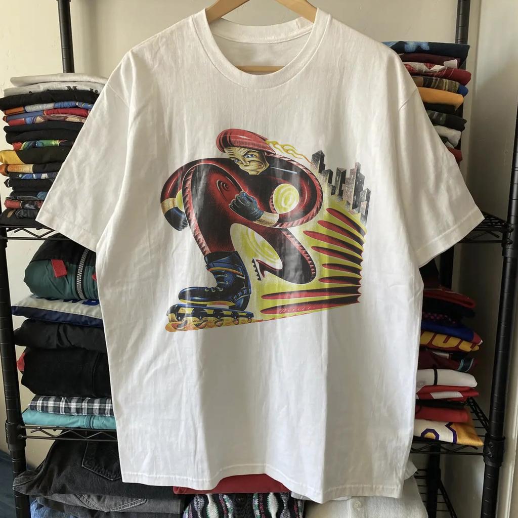 Picasso Abstract Roller Skater Washed T-Shirt White L