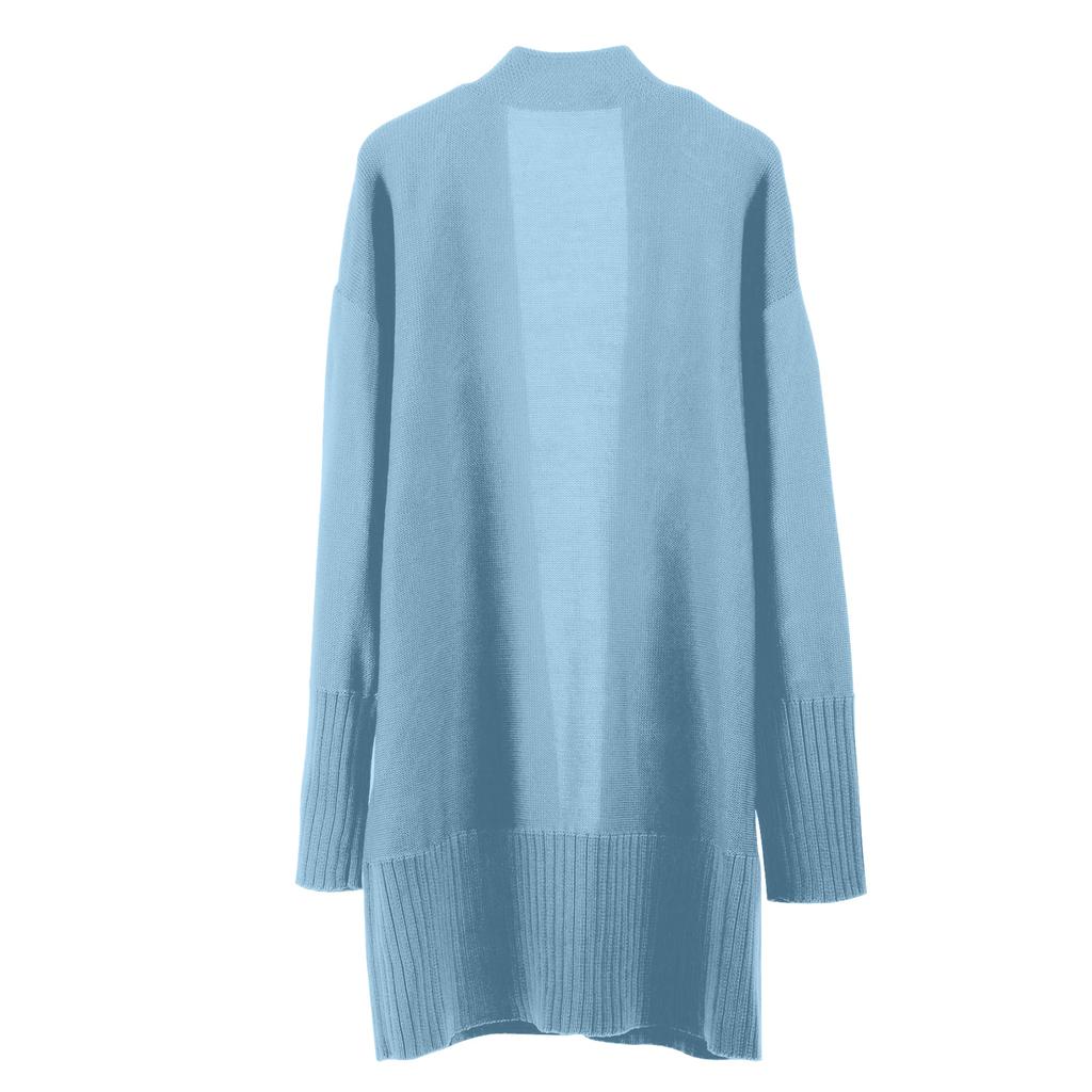 Women's Long Sleeved Color Medium Length Knitted Cardigan Jacket Sweater Knitted Sweater