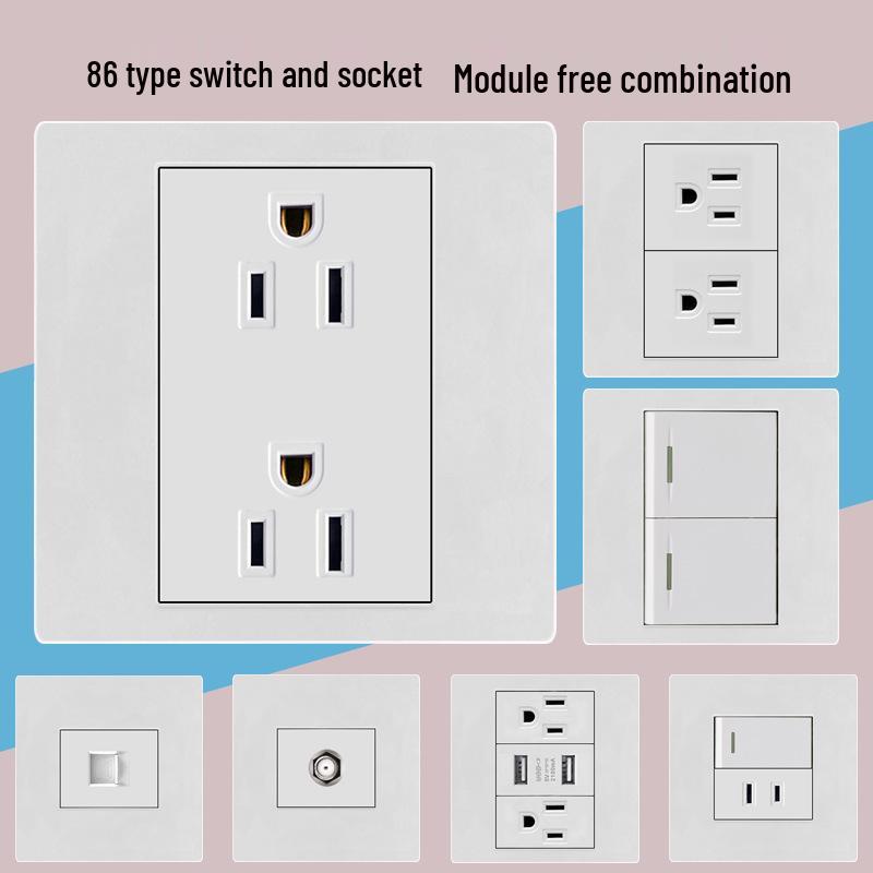 86 Typ Amerikanischer Standard Schalter- und Steckdosenpanel mit Doppel-USB & Typ-C, 3-Loch-Stecker für Japan & Taiwan, Unterputzmontage