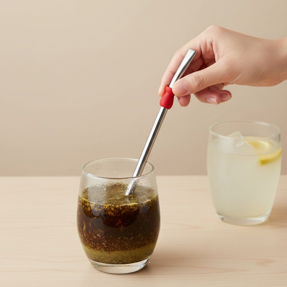2 Piece Anti-skid Design Straw Spoon Reusable Drinking Stirring Straw Filter Straw Travel