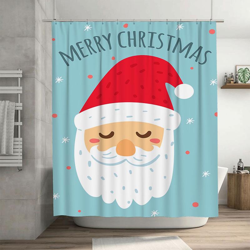 

Tuniu Charming Christmas Santa Claus Bath Curtain Festive Holiday Shower Curtain Cute Fun Bathroom Decor Xmas Gift Idea W60H190(CM)-1 Pcs