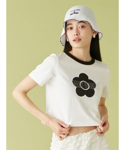 Lily Brown Mary Quant Glitter Logo Ringer White T-Shirt (LWCT254006) Women's
