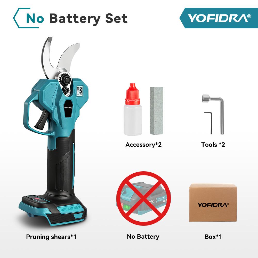 YOFIDRA 2 Gears 32mm Brushless Pruning Shears Cordless Electric Scissors Fruit Tree Branches Cutting Tool For Makita Battery Pin Without Battery