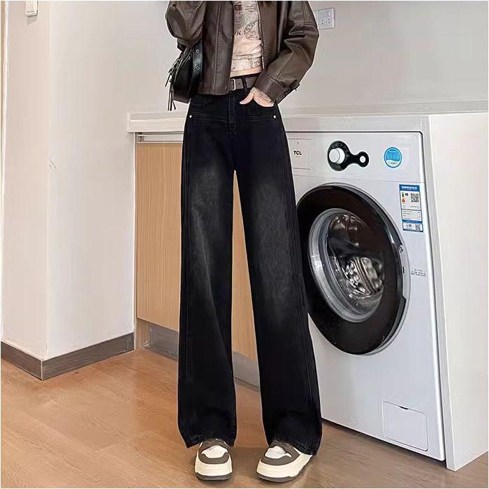 Women's Cement Grey High Waist Wide Leg Jeans - Slimming, Versatile, Trendy Spring & Autumn Pants