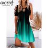 QICED 13 Color Women Floral Print Dress Summer Sexy Short Sleeve O-Neck Mini Dresses Female Vintage Elegant Dress