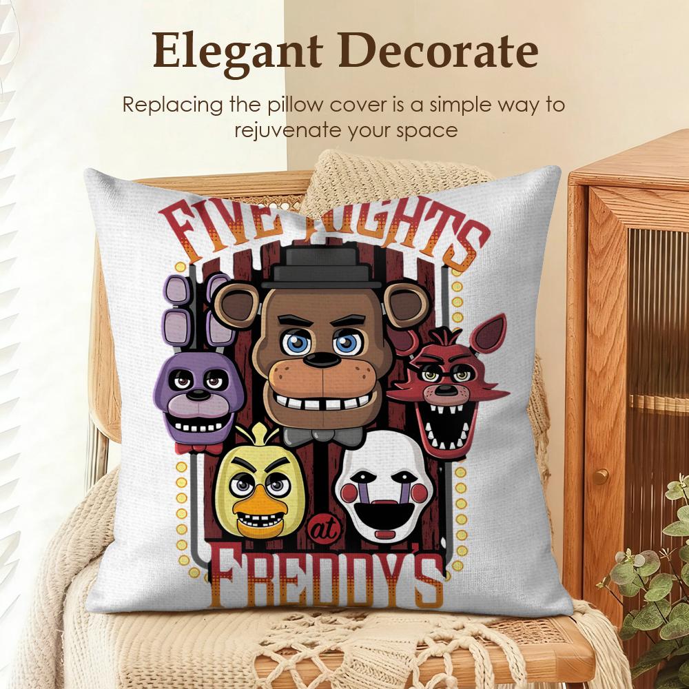 Spiel F-Five Nights At Freddy'S Kissenbezug Natürlicher Leinen Bio-Stoff Beidseitiger Druck Sofa Heimdeko Geschenk Kissenhülle