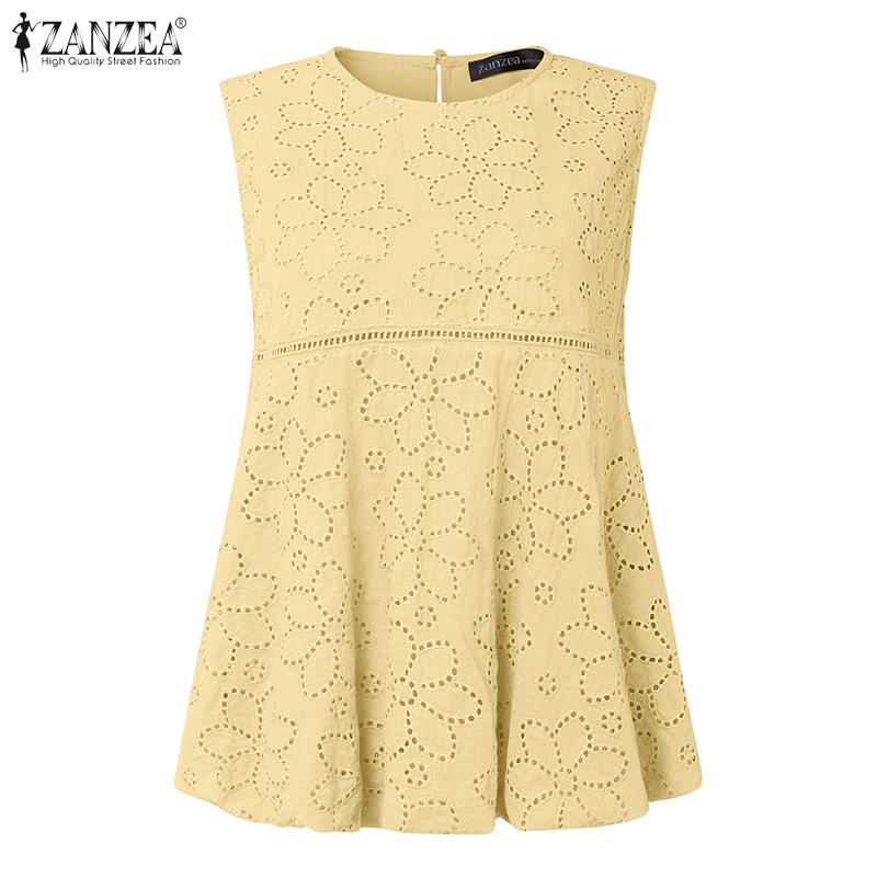 ZANZEA Women Casual Embroidery Lace Patchwork Summer Sleeveless Tank Tops