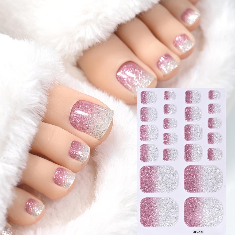 22tips Glitter Toe Nail Stickers Full Cover Nail Wraps Adhesive Toenails Decals for Women DIY Toenails Decals