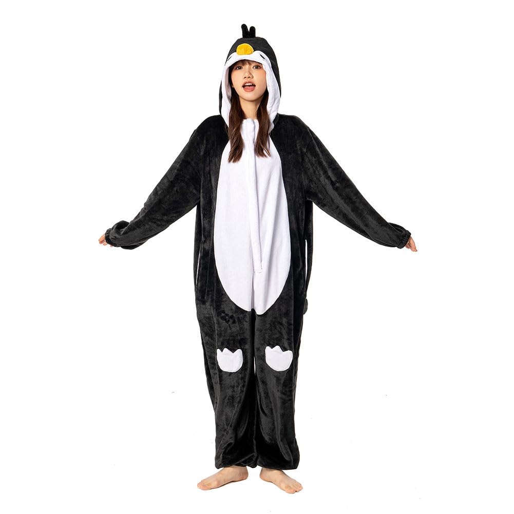 OLAOLA Penguin Kigurumi Pajamas for Animal Warm Fluffy Cold Cute Adults, Costume, Loungewear, Flannel, Protection, Unisex, (Size L, 175-185)
