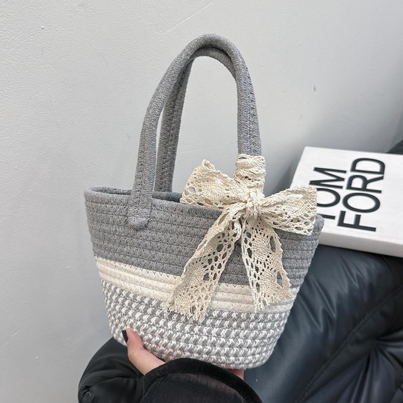 

Плетеная сумка женская летняя новая нишевая ручная соломенная сумка для отпуска, пляжная, ручная, сумка-корзина для овощей серый
