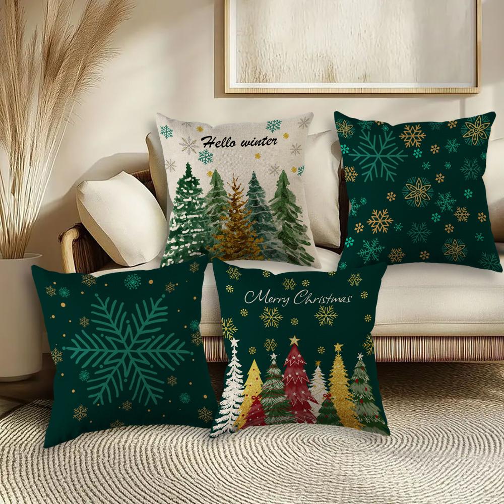 New Merry Christmas Throw Pillow Case Xmas Tree Santa Claus Linen 45X45cm Pillow Cover
