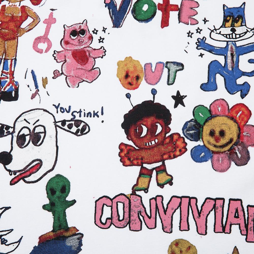 Fun Graffiti Cartoon Printed Short Sleeved T-shirt for Hip-hop Trend Boys, Lazy Summer Pure Cotton Casual Half Sleeved T-shirt