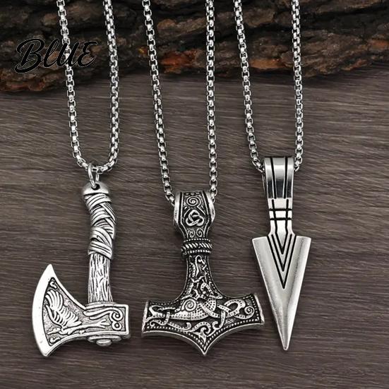 Evil Eye Repellent Jewelry 3Pcs Viking Necklace Hammer Spearhead Ax