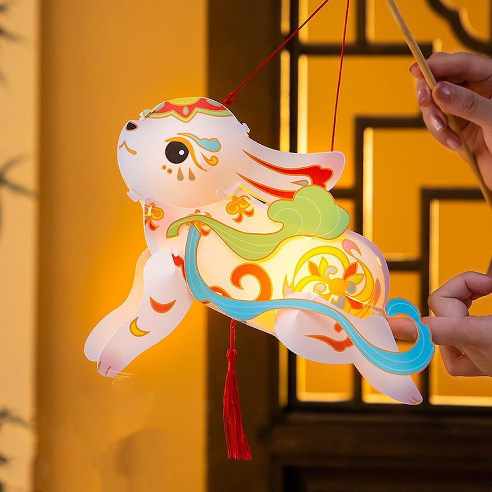 Chinese Style Flying Rabbit Lantern Glowing LED Lantern Toys Handheld Rabbit Lantern  Kindergarten
